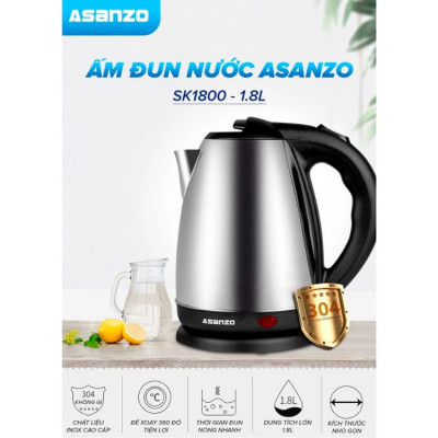 Bình đun siêu tốc 1.8L inox Asanzo SK1800-Hàng chính hãng