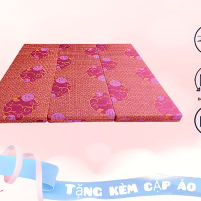Nệm PE Hàn Quốc Cao Cấp Gấp 3 ( 1m55 x 1m95 x 3cm) Giao Màu Ngẫu Nhiên - Tặng Kèm Cặp Áo Gối