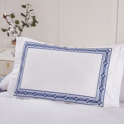 Bộ chăn ra Casa Bello Home - Set Serenity Blue Cotton lụa satin thêu họa tiết thêu 5 món