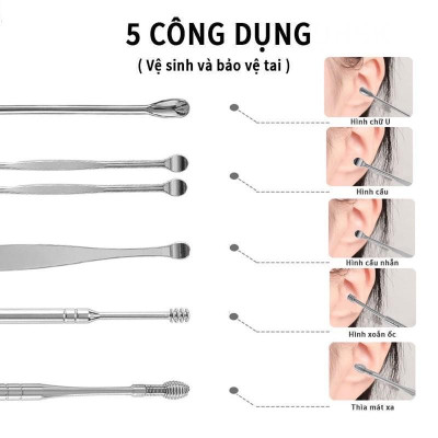 Bộ Dụng Cụ Ráy Tai, Vệ Sinh Tai Băng Inox 6 Món