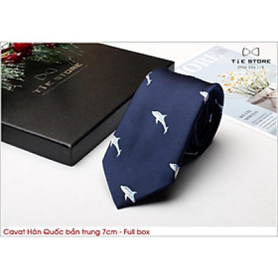 Cavat chú rể, MC, công sở nam Hàn Quốc cao cấp bản trung 7cm màu xanh đen con cá - Tặng kèm hộp Full box