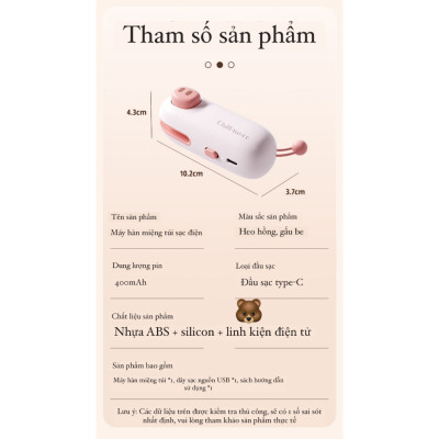 Máy Hàn Miệng Túi Cầm Tay Cute, Máy Ép Miệng Túi Đồ Ăn Vặt Sạc Pin Tích Hợp Nam Châm Kèm Đầu Cắt Tiện Dụng - Hàng Chính Hãng MINIIN