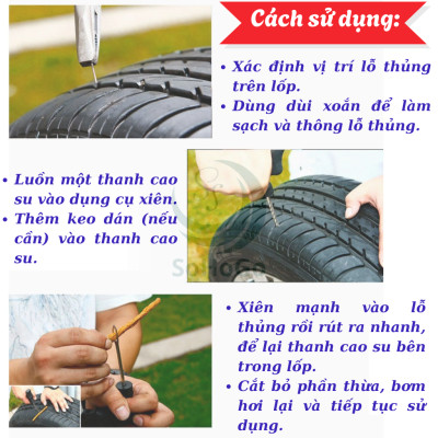 Bộ Dụng Cụ Vá Lốp Xe Ô Tô – Xe Máy Khẩn Cấp Tiện Lợi -Bộ Vá Lốp Xe Đa Năng – Có Keo + Dây Cao Su + Dụng Cụ Xuyên
