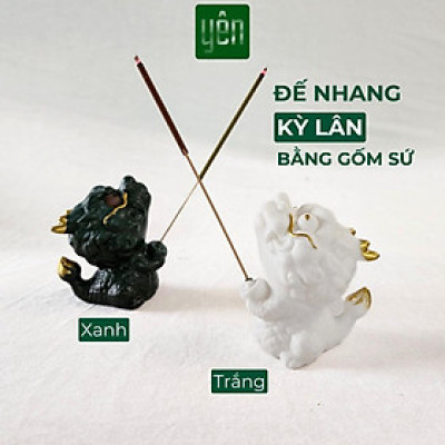 Đế Nhang Thảo Mộc Yên Tượng Kỳ Lân Gốm Sứ Xanh Trắng Yên Trang Trí Tâm Linh Thờ Cúng Thư Giãn