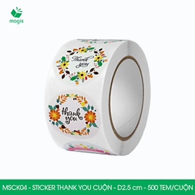 MSCK04 - D2.5 cm - 1 Cuộn 500 sticker thank you tròn, nhãn dán thank you, tem dán cảm ơn