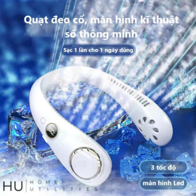 Quạt Đeo Cổ Không Cánh Đồng Hồ Led Tận Hưởng Mát Lạnh: - Mẫu Mới, Pin Lithium Ion, 3 Cấp Độ Gió