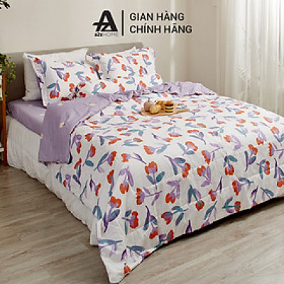 Bộ Ga Giường Mền Chần Bông 5 Món Sweet Flowers Mềm Mại 100% Cotton Tự Nhiên A2Z Home