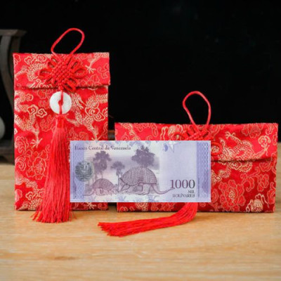 Túi gấm màu xanh loại 1000 Venezuela sưu tầm, làm quà tặng