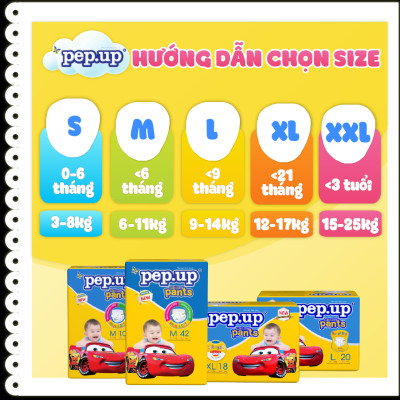 Combo 4 gói Tã/Bỉm Quần Em Bé Pep.up Cottony 3D Gói Nhỏ Siêu Mềm Mại, Siêu Khô Thoáng, Kháng Khuẩn