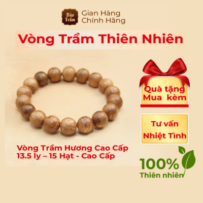 Vòng Trầm Hương 13.5ly – 15 Hạt – Cao Cấp | Bảo Trầm – Trầm Tự Nhiên, Hương Thơm Thanh Nhẹ – Hộ Thân Phong Thủy