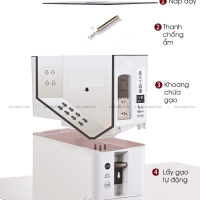 [Hàng Sẵn] Hủ đựng gạo thông minh xuất nhật , lấy gạo tự động trong suốt Chống bụi có nắp, dung tích 12kg lớn dành cho gia đình bạn