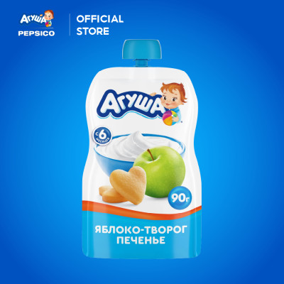 Thùng 10 Gói Trái cây nghiền vị táo, phô mai tươi và bánh quy Agusha 90g/gói dành cho bé từ 6 tháng trở lên