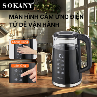Ấm đun nước siêu tốc SOKANY SK-09050, Ấm đun nước giữ nhiệt dung tích 1.7L, hâm nước pha sữa, điều chỉnh, hiển thị nhiệt - HÀNG CHÍNH HÃNG - DELIYA
