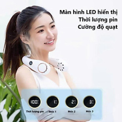 Quạt Đeo Cổ Không Cánh Đồng Hồ Led Tận Hưởng Mát Lạnh: - Mẫu Mới, Pin Lithium Ion, 3 Cấp Độ Gió