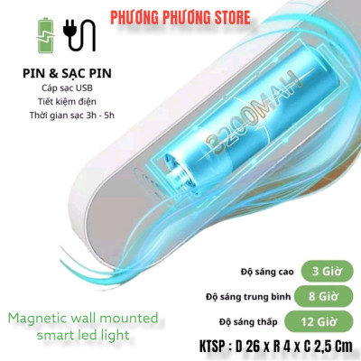 Đèn Led thông minh cao cấp gắn tường, tủ đọc sách tích điện đa năng nhiều cấp độ điều chỉnh ánh sáng bằng nút cảm ứng 1 chạm và điều khiển từ xa có hẹn giờ