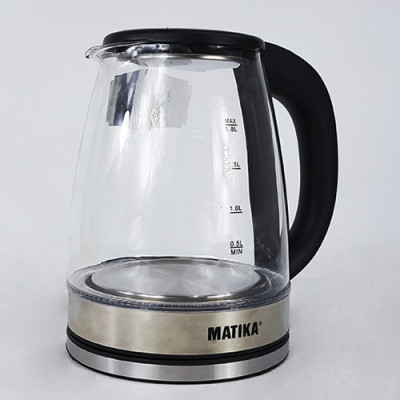 Ấm Siêu Tốc Thủy Tinh 1.8L Matika MTK-35 Công Suất 1800W Thiết Kế Hiện Đại Trong Suốt Đun Nước Siêu Nhanh Có Đèn Led Khi Sôi-Hàng Chính Hãng
