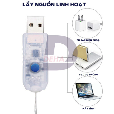 Dây đèn nháy Led đom đóm trang trí nguồn USB Điều khiển từ xa chọn 8 chế độ, tăng giảm sáng, hẹn giờ, dây bóng đèn nháy cao cấp decor nhà cửa, lễ tết, lều trại du lịch (Tùy chọn màu và chiều dài dây)