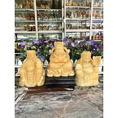 Bộ tượng ông Thần Tài Thổ Địa và ông Thần Tiền Thần Phát thờ cúng đá ngọc hoàng long - Cao 15 cm