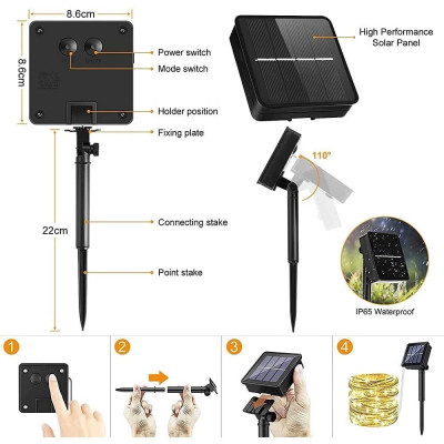 DÂY ĐÈN LED TRANG TRÍ 20M NHIỀU MÀU – SẠC NĂNG LƯỢNG MẶT TRỜI, BỀN ĐẸP CHO MỌI KHÔNG GIAN