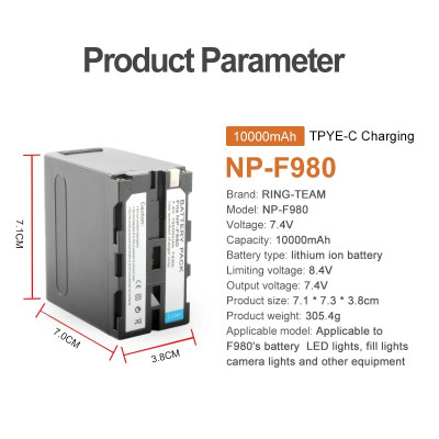 Pin NP-F980 7.4Wh 10000mAh Cho Sony PLM-100 CCD-TRV35 MVC-FD91 MC1500C Cổng TypeC - Hàng Nhập Khẩu