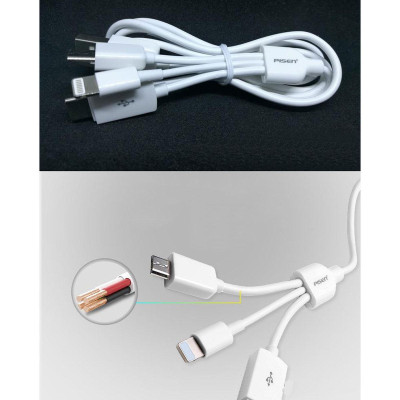 Cáp Sạc Mr White 3-In-1 - Lightning/USB-C/Micro - Global - Pisen AP07-1200