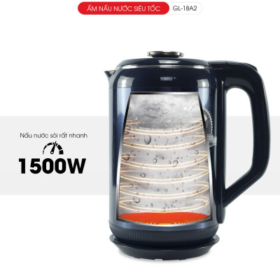 Ấm siêu tôc Gali GL-18A2 1.8 Lít. Inox 304 đúc nguyên khối. Có thang báo mực nước dày 2 lớp cách nhiệt chống nóng. Hàng chính hãng bảo hành 24 tháng