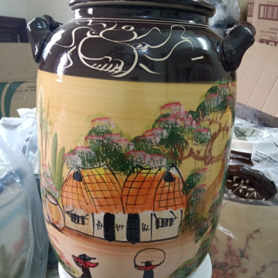 Hũ đựng rượu gạo Bát Tràng vẽ phong cảnh loại 15L