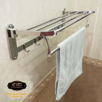 Kệ treo khăn Inox 304 đa chức năng Eurolife EL-B7, Tặng Móc treo giấy vệ sinh EL-P03-4 ( Trắng bạc )