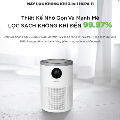 Máy lọc không khí Cuckoo 34m2 CAC-AF1110FW/WHCKV - 3 in 1 HEPA- lọc bụi mịn PMO.3- đèn cảnh báo chất lượng không khí- Bảo hành 12 tháng- Hàng chính hãng Cuckoo