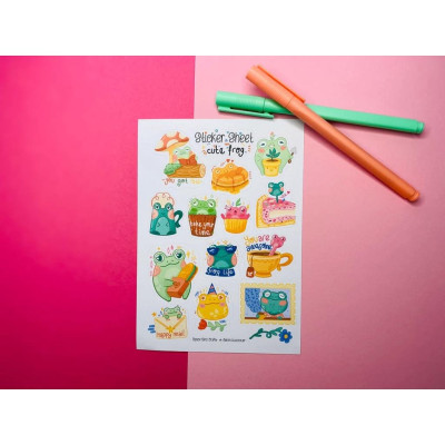 Sticker sheet cute frog - chuyên dán, trang trí sổ nhật kí, sổ tay | Bullet journal sticker - unim006