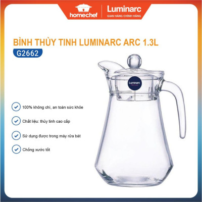 Bình đựng nước thủy tinh có nắp Luminarc G2662, dung tích 1.3L, dùng máy rửa bát | Hàng chính hãng