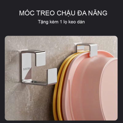 Móc Treo Chậu Inox 304 Gắn Tường Nhà Tắm, Treo Thau, Chậu Giặt, Móc Treo Đồ Đa Năng, Không Khoan Đục. Takyhome 2019