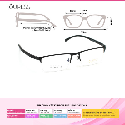 Gọng kính cận 3312 hợp kim cước OURESS thời trang nam nữ siêu bền