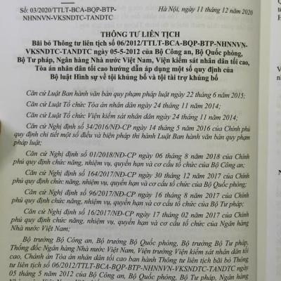 Các Thông Tư Liên Tịch Của Tòa Án Nhân Dân Tối Cao, VKSNDTC về Hình Sự, Tố Tụng Hình Sự, Dân Sự, Tố Tụng Dân Sự