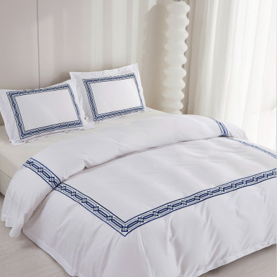 Bộ chăn ra Casa Bello Home - Set Serenity Blue Cotton lụa satin thêu họa tiết thêu 5 món