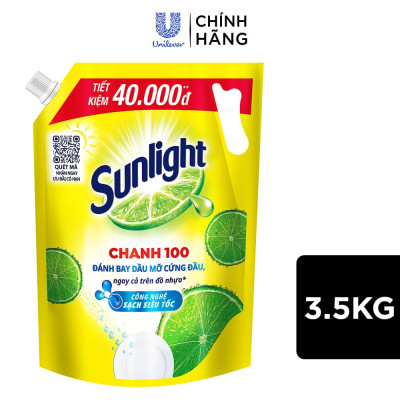 Nước Rửa Chén Bát Sunlight Chanh 100 Sạch Nhanh Xả Bọt Nhanh Rửa Sạch Dầu Mỡ Túi 3.1KG