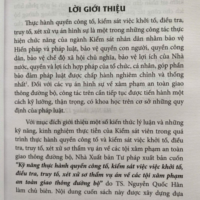 Kỹ Năng Thực Hành Quyền Công Tố, Kiểm Sát Việc Khởi Tố, Điều Tra, Truy Tố, Xét Xử Sơ Thẩm Vụ Án Về Các Tội X.  âm phạm An Toàn Giao Thông