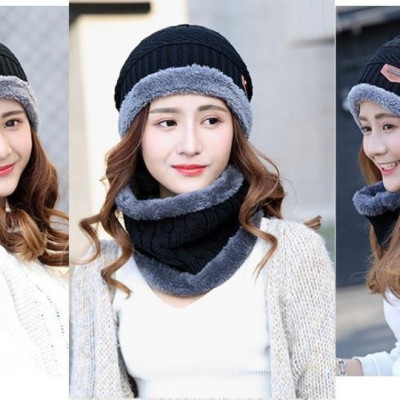 Bộ mũ len, nón len và choàng cổ cao cấp A079