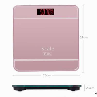 Cân sức khỏe điện tử vuông ISCALE mặt kính cường lực, kiểu dáng iphone cao cấp tặng kèm 2 pin AAA 180kg - Hàng chính hãng