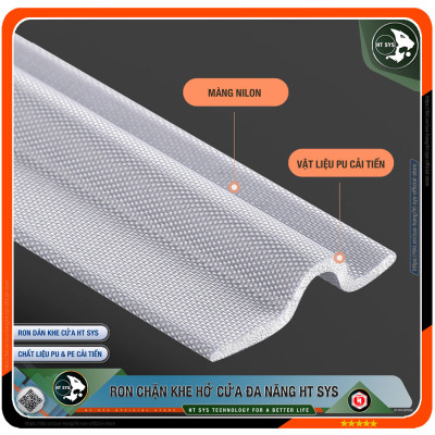 Ron Chặn Khe Cửa HT SYS - Chất Liệu PU Và PE Cải Tiến, Dài 2 Mét - Ron Dán Khe Cửa, Chân Cửa, Khung Cửa - Ngăn Gió Lùa, Cách Âm, Chống Bụi, Ngăn Côn Trùng, Chống Thoát Khí Điều Hòa, Chống Va Đập Cửa - Hàng Chính Hãng