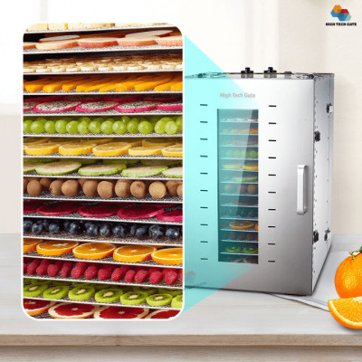 Máy Sấy Thực Phẩm Inox HTG 16 Khay 40cm Khay Inox SS304 Chống Rỉ Sét, Chống Rơi, Hàng Chính Hãng