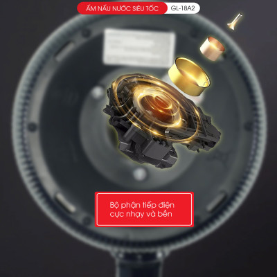 Ấm siêu tôc Gali GL-18A2 1.8 Lít. Inox 304 đúc nguyên khối. Có thang báo mực nước dày 2 lớp cách nhiệt chống nóng. Hàng chính hãng bảo hành 24 tháng
