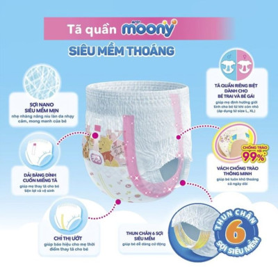 (Combo 2)  Bỉm - Tã Quần Moony Blue (bé gái) size XXL 26 miếng (Cho bé 13-28kg)
