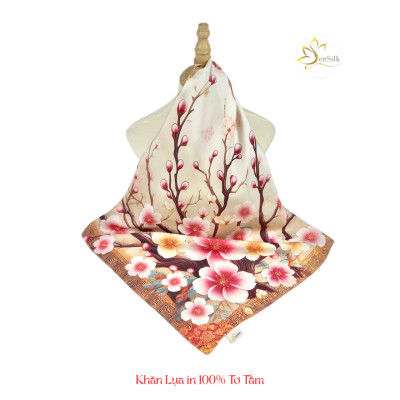 Silk Printed Square Scarves - Khăn in Lụa Cao Cấp SenSilk - Quà Tặng Khăn Lụa Đẳng Cấp Việt Nam - Họa Tiết Hoa Đào