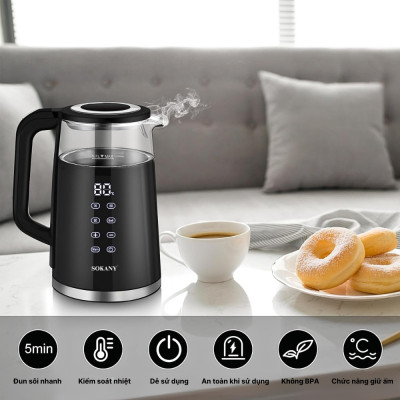 Ấm đun nước siêu tốc SOKANY SK-09050, Ấm đun nước giữ nhiệt dung tích 1.7L, hâm nước pha sữa, điều chỉnh, hiển thị nhiệt - HÀNG CHÍNH HÃNG