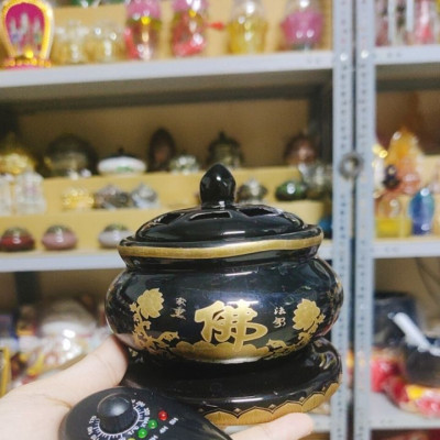 Lư xông trầm điện cao 11cm nhỏ gọn, chất liệu gốm sứ tráng men giao ngẫu nhiên