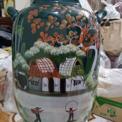 Hũ đựng rượu gạo men xanh vẽ phỏng Bát Tràng loại 30L