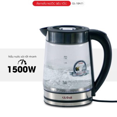 Ấm siêu tốc Gali GL-18A11 1.7L. Thân Ấm Thủy Tinh Có Lưới Lọc Pha Trà. Hàng chính hãng, bảo hành 24 tháng