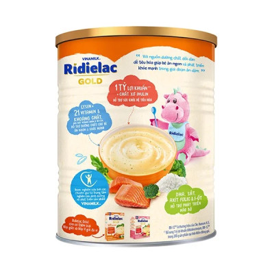 BỘT ĂN DẶM RIDIELAC GOLD CÁ HỒI BÔNG CẢI XANH - HỘP THIẾC 350G