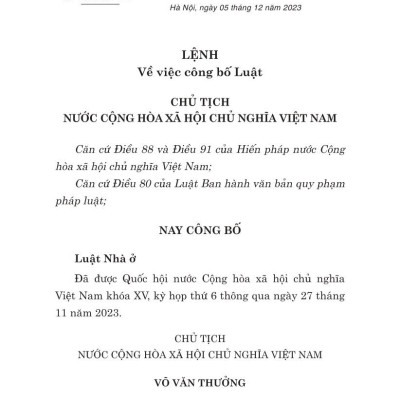 Luật Nhà ở năm 2023 (Song ngữ Việt - Anh) - The 2023 Housing Law (Vietnamese - English)